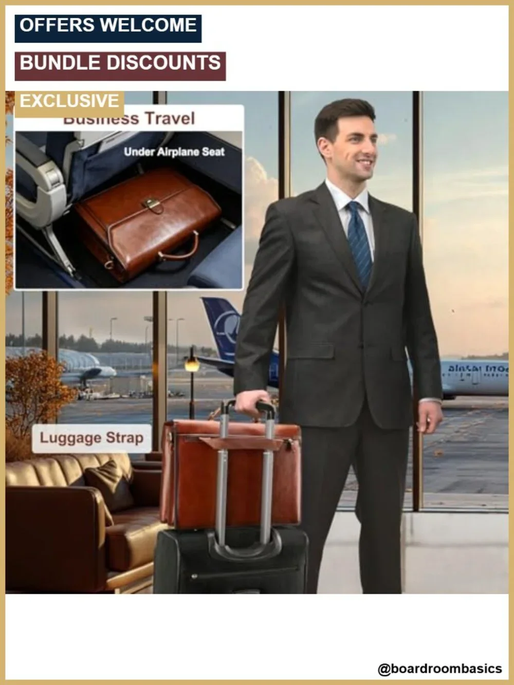 Leather Briefcase for Men with Lock Fits 15.6 Laptop Business Travel